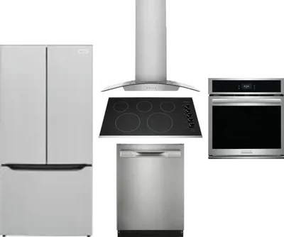 5 Piece Package Includes Refrigerator, Cooktop, Wall Oven, Hood And Dishwasher