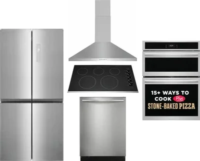 5 Piece Package Includes Refrigerator, Cooktop, Wall Oven, Hood And Dishwasher