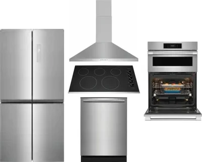 5 Piece Package Includes Refrigerator, Cooktop, Wall Oven, Hood And Dishwasher