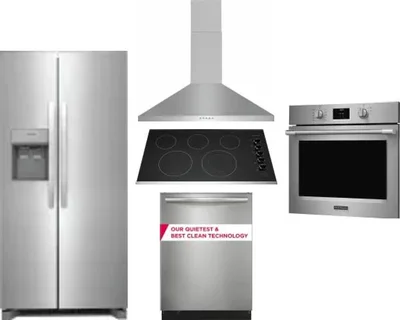 5 Piece Package Includes Refrigerator, Cooktop, Wall Oven, Hood And Dishwasher