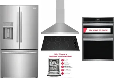 5 Piece Package Includes Refrigerator, Cooktop, Wall Oven, Hood And Dishwasher