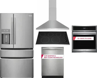 5 Piece Package Includes Refrigerator, Cooktop, Wall Oven, Hood And Dishwasher