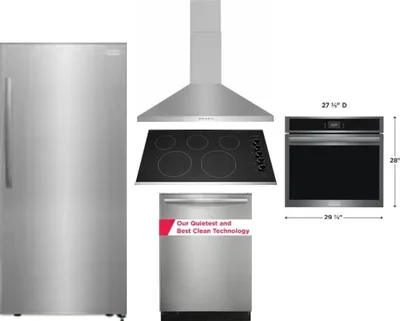 5 Piece Package Includes Refrigerator, Cooktop, Wall Oven, Hood And Dishwasher