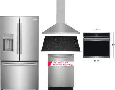 5 Piece Package Includes Refrigerator, Cooktop, Wall Oven, Hood And Dishwasher