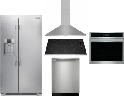 5 Piece Package Includes Refrigerator, Cooktop, Wall Oven, Hood And Dishwasher