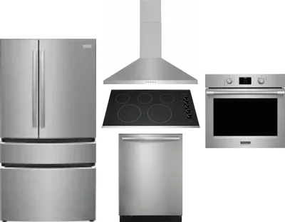 5 Piece Package Includes Refrigerator, Cooktop, Wall Oven, Hood And Dishwasher