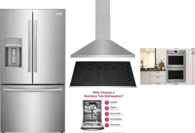 5 Piece Package Includes Refrigerator, Cooktop, Wall Oven, Hood And Dishwasher