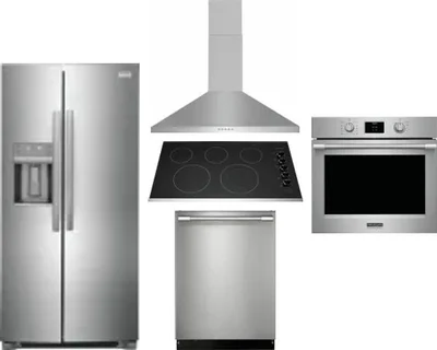 5 Piece Package Includes Refrigerator, Cooktop, Wall Oven, Hood And Dishwasher