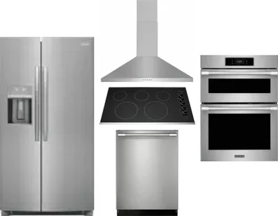 5 Piece Package Includes Refrigerator, Cooktop, Wall Oven, Hood And Dishwasher