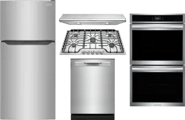 5 Piece Package Includes Refrigerator, Cooktop, Wall Oven, Hood And Dishwasher
