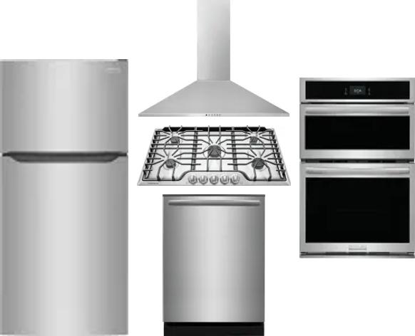 5 Piece Package Includes Refrigerator, Cooktop, Wall Oven, Hood And Dishwasher