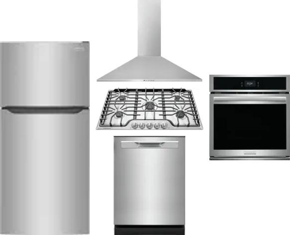 5 Piece Package Includes Refrigerator, Cooktop, Wall Oven, Hood And Dishwasher