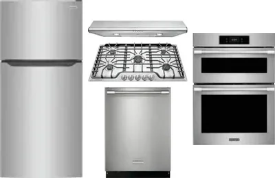 5 Piece Package Includes Refrigerator, Cooktop, Wall Oven, Hood And Dishwasher