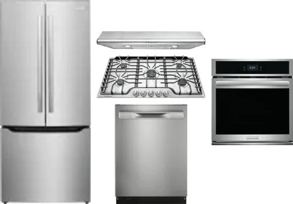 5 Piece Package Includes Refrigerator, Cooktop, Wall Oven, Hood And Dishwasher