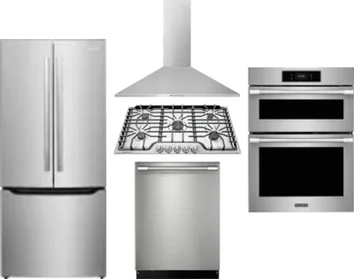 5 Piece Package Includes Refrigerator, Cooktop, Wall Oven, Hood And Dishwasher