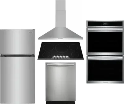 5 Piece Package Includes Refrigerator, Cooktop, Wall Oven, Hood And Dishwasher