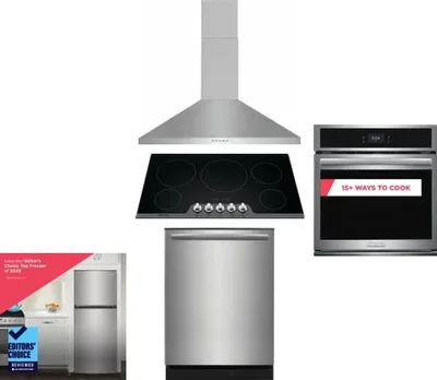5 Piece Package Includes Refrigerator, Cooktop, Wall Oven, Hood And Dishwasher