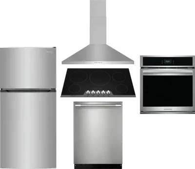 5 Piece Package Includes Refrigerator, Cooktop, Wall Oven, Hood And Dishwasher