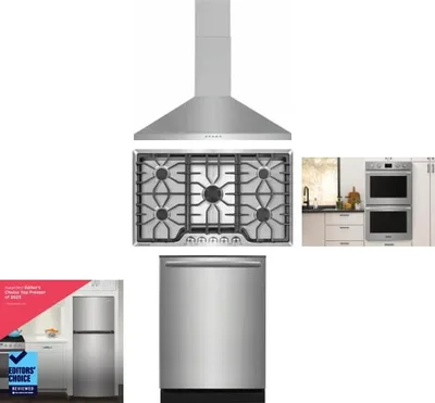 5 Piece Package Includes Refrigerator, Cooktop, Wall Oven, Hood And Dishwasher