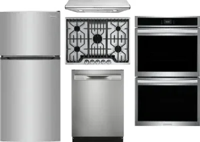 5 Piece Package Includes Refrigerator, Cooktop, Wall Oven, Hood And Dishwasher