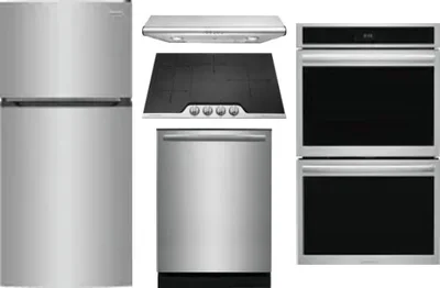 5 Piece Package Includes Refrigerator, Cooktop, Wall Oven, Hood And Dishwasher