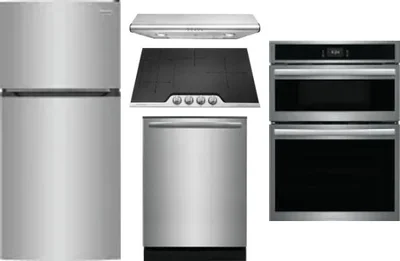 5 Piece Package Includes Refrigerator, Cooktop, Wall Oven, Hood And Dishwasher