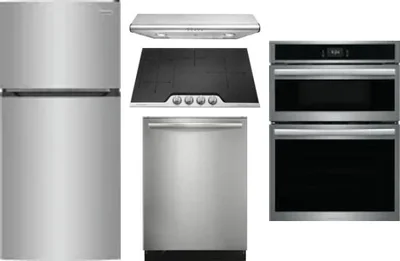 5 Piece Package Includes Refrigerator, Cooktop, Wall Oven, Hood And Dishwasher