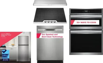 5 Piece Package Includes Refrigerator, Cooktop, Wall Oven, Hood And Dishwasher