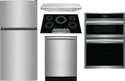 5 Piece Package Includes Refrigerator, Cooktop, Wall Oven, Hood And Dishwasher