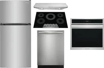 5 Piece Package Includes Refrigerator, Cooktop, Wall Oven, Hood And Dishwasher