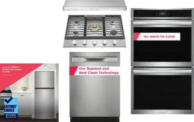 5 Piece Package Includes Refrigerator, Cooktop, Wall Oven, Hood And Dishwasher