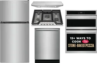5 Piece Package Includes Refrigerator, Cooktop, Wall Oven, Hood And Dishwasher