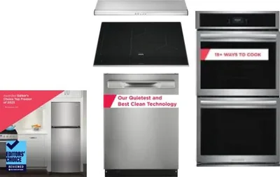 5 Piece Package Includes Refrigerator, Cooktop, Wall Oven, Hood And Dishwasher