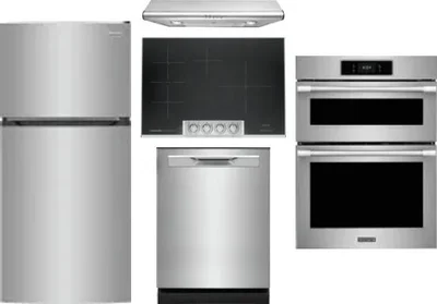 5 Piece Package Includes Refrigerator, Cooktop, Wall Oven, Hood And Dishwasher