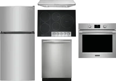 5 Piece Package Includes Refrigerator, Cooktop, Wall Oven, Hood And Dishwasher
