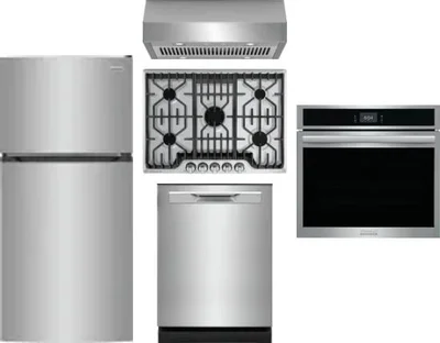 5 Piece Package Includes Refrigerator, Cooktop, Wall Oven, Hood And Dishwasher