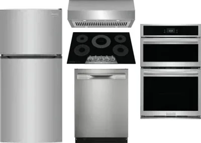 5 Piece Package Includes Refrigerator, Cooktop, Wall Oven, Hood And Dishwasher