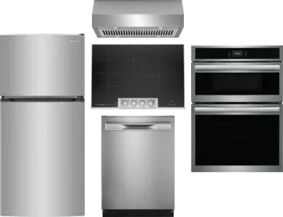 5 Piece Package Includes Refrigerator, Cooktop, Wall Oven, Hood And Dishwasher