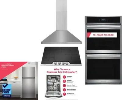 5 Piece Package Includes Refrigerator, Cooktop, Wall Oven, Hood And Dishwasher
