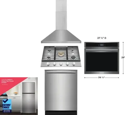 5 Piece Package Includes Refrigerator, Cooktop, Wall Oven, Hood And Dishwasher