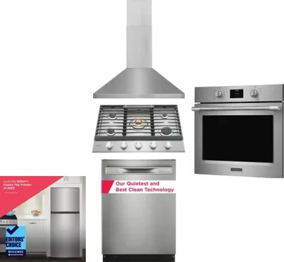 5 Piece Package Includes Refrigerator, Cooktop, Wall Oven, Hood And Dishwasher