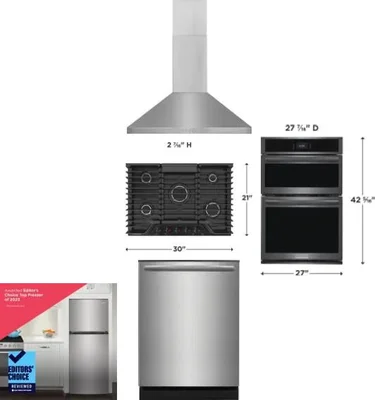 5 Piece Package Includes Refrigerator, Cooktop, Wall Oven, Hood And Dishwasher