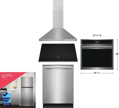 5 Piece Package Includes Refrigerator, Cooktop, Wall Oven, Hood And Dishwasher