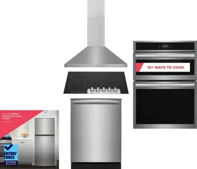 5 Piece Package Includes Refrigerator, Cooktop, Wall Oven, Hood And Dishwasher