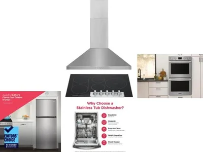 5 Piece Package Includes Refrigerator, Cooktop, Wall Oven, Hood And Dishwasher