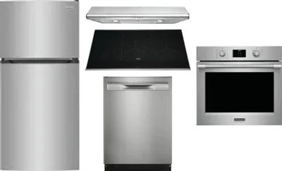 5 Piece Package Includes Refrigerator, Cooktop, Wall Oven, Hood And Dishwasher