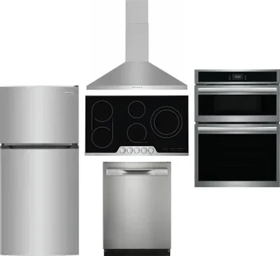 5 Piece Package Includes Refrigerator, Cooktop, Wall Oven, Hood And Dishwasher