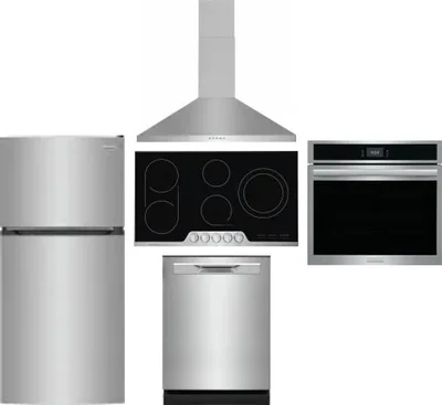 5 Piece Package Includes Refrigerator, Cooktop, Wall Oven, Hood And Dishwasher