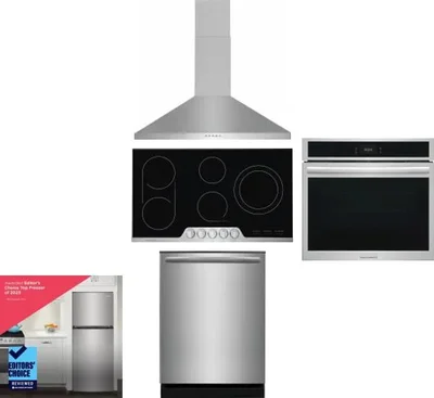 5 Piece Package Includes Refrigerator, Cooktop, Wall Oven, Hood And Dishwasher