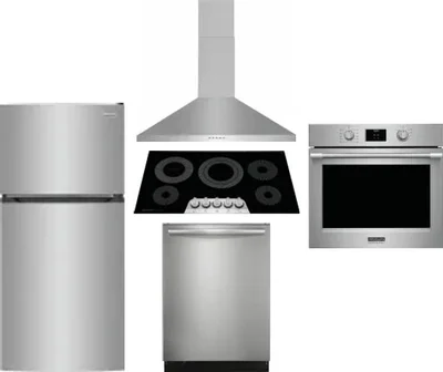 5 Piece Package Includes Refrigerator, Cooktop, Wall Oven, Hood And Dishwasher